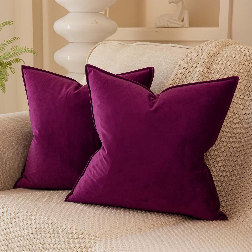 Set of 2, Purple, 26x26" Velvet Throw Pillow Covers